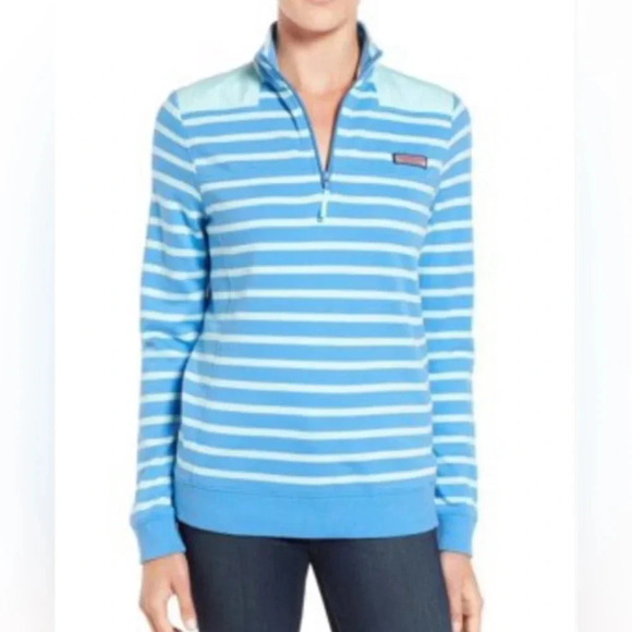 Vineyard Vines Nautical Stripe Shep Shirt, XXS, Blue Stripe 1/4 Zip Sweatshirt - Picture 1 of 6